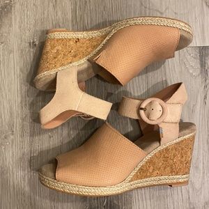 TOMS light pink suede wedge sandals, size 6